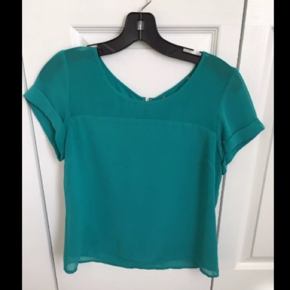 Forever 21 Teal Illusion Neckline Blouse, Small